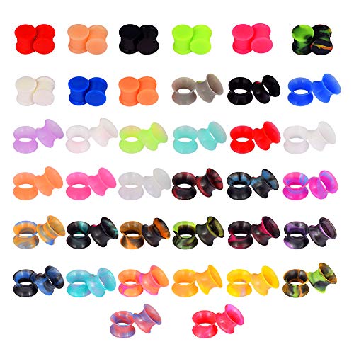 Oyaface 76 Pcs Soft Silicone Ear Tunnels/Plugs Kit Flesh Flexible Earring Gauges Double Flared Earlets Stretchers Expander Piercing Jewelry, 6MM-18MM2