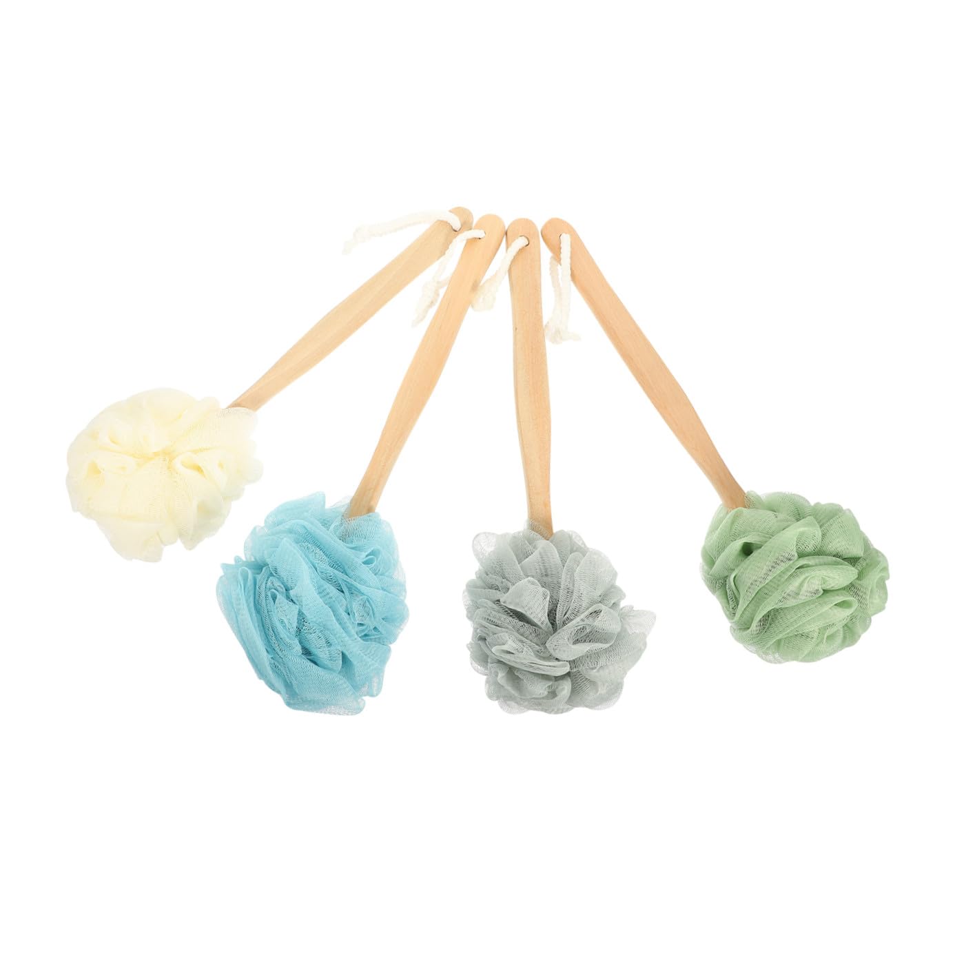 Nailon Cepillo Corporal 4 Unidades con Mango Largo, de Ducha | Exfoliación Suave, Retira Suciedad y Grasas, Pieza de Madera, Uso en Baño