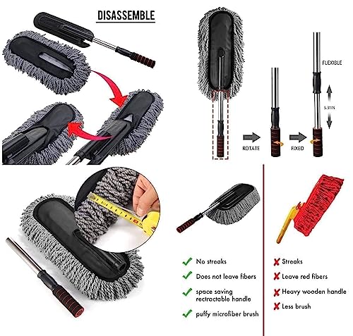 Image of paxcoo microfiber flexible duster car mop duster cleaning soft brush, car cleaning accessories,washing brush with long handle,dust wax mop car washing brush scratch free cleaning car multiple use home