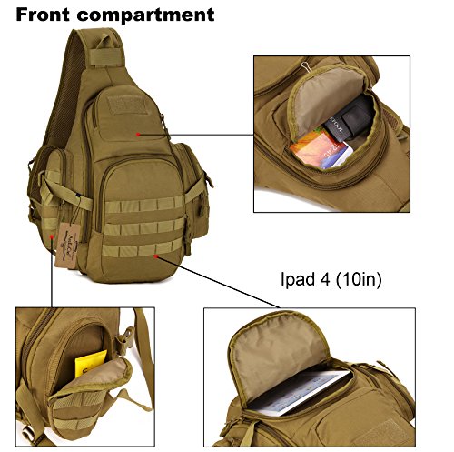 Arcenciel Tactical Sling Pack Military Molle Chest Crossbody Shoulder Bags Motorcycle Bicycle Assault Range Diaper Day Backpack With Patch (Coyote Brown) #TOP2