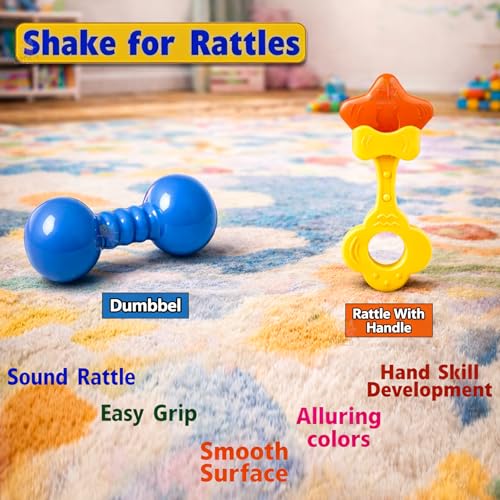 WISHKEY Colorful Attractive Plastic Non Toxic Set of 8 Shake & Grab Rattle BPA Free for New Born and Infants (Pack of 8, Multicolor)