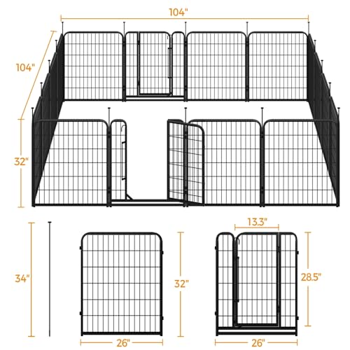 Image of Yaheetech Heavy Duty Dog Playpen, 32 Inch 16 Panels Pet Playpen for Medium Dogs, Foldable Puppy Exercise Fence, Indoor Outdoor Portable Dog Fence Barrier