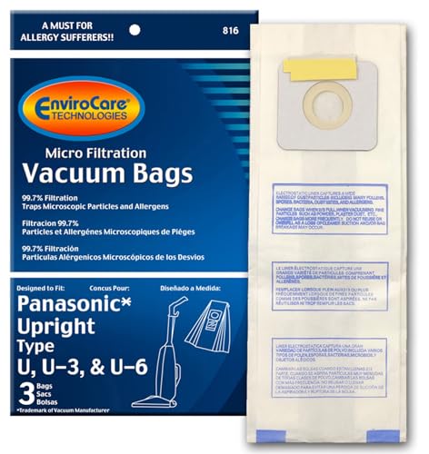 EnviroCare Replacement Micro Filtration Vacuum Cleaner Dust Bags made to fit Panasonic Types 3, U-6 3 pack