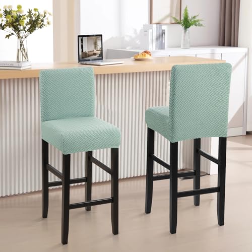 Image of YISUN Waterproof Bar Stool Covers, Stretch Pub Stool Chair Cover Removable Washable Counter Stool Covers Bar Stool Slipcovers for Kitchen, Pub, Dining Room (4 Pack, T-Green)