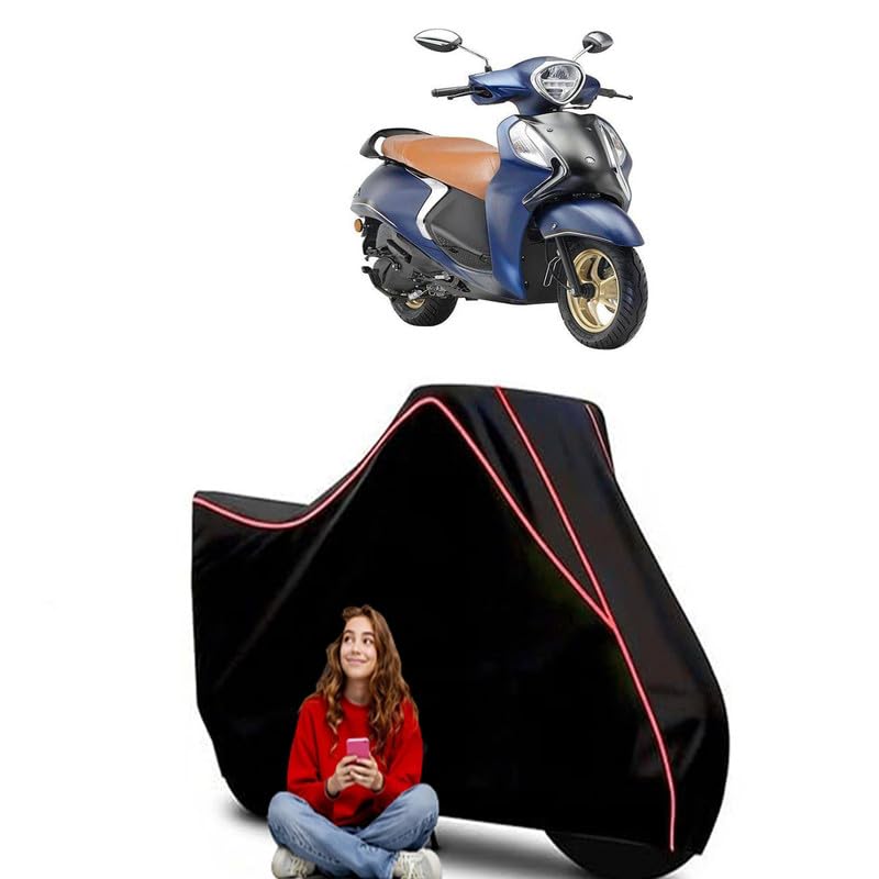 Image of Fascino 125 Drum Deluxe Scooty Bike Cover Water Resistant Outdoor Use Universal Fit Scooters Motorcycles Heavy Duty UV Protection Dust Rain Scratch Resistant Elastic Bottom Black Blue Piping