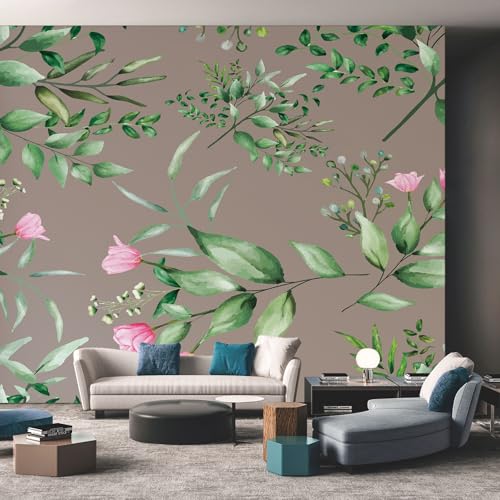 Papier peint vert panoramique haut de gamme effet 3D botanique 350x256cm