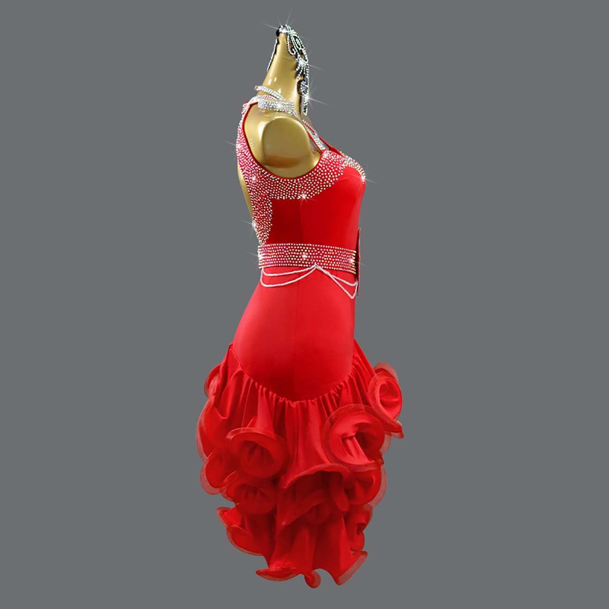 Damen Profi Latein Tanzkleid Rüschen Ballsaal Wettkampf Tanzkleider Salsa Tanz Outfit