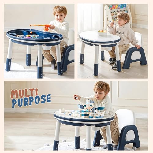 Image of BAYBEE 5-in-1 Adjustable Study Table & Chair Set for Kids | Dual-Sided Table with Storage | Multi-Purpose Table for Study, Drawing, Dining & Play | Anti-Slip & Child-Safe Design (Blue) Plastic