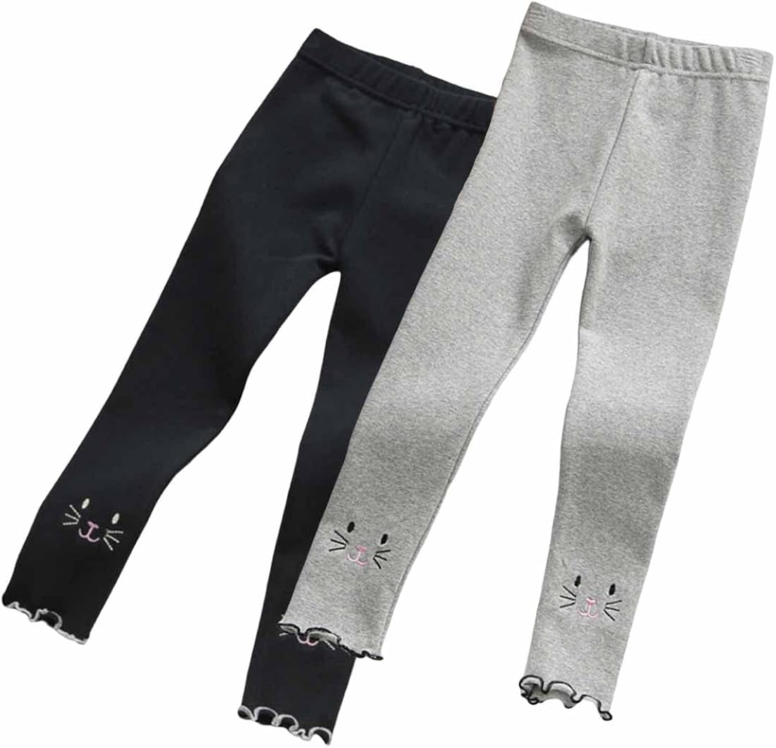 Lianfor キッズ パンツ 2枚セット 猫柄 女児 女の子 レギンスパンツ 子供 スパッツ 10分丈 長ズボン ガールズ 可愛い 子供服 肌触りがいい 快適 通気 春夏秋冬 100 140cm 今月限定 特別大特価