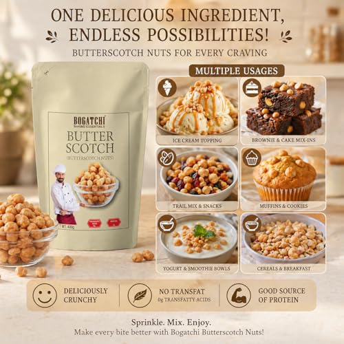 Image of BOGATCHI Butterscotch Nuts 400g | Rich Cashew Content Butterscotch Nuts | Premium Dessert Ingredient for Ice Cream, Pudding, Cakes & Pastries | Ideal for Baking & Toppings