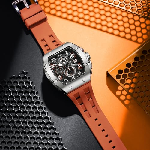 Image of TSAR BOMBA Men's Luxury Quartz Watch, Luminous Dial 5ATM Water Resistance Silicone Strap Men's Wristwatch Ideal Gift for Men