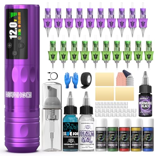 Image of 1,800mAh Battery Wormhole Tattoo Gun Kit Wormhole PRO Tattoo Ink Kit Wireless Tattoo Machine 20 Tattoo Cartridge Needles Multi-function Smart Tattoo Pen WTK416
