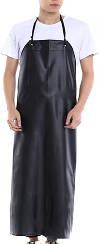Delantal extra largo de PVC resistente al agua resistente a las manchas para cocina, lavavajillas, laboratorio, carnicero, pesca, Negro -