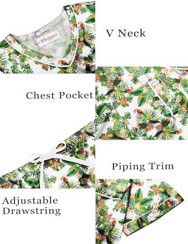 Image of Ekouaer Silk Pajamas for Women Satin Pajama Set 2 Piece Short Sleeve Pjs Sets Soft Summer Sleepwear with Pockets, Green leaves, S