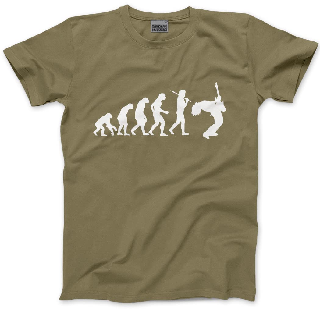 Hotscamp Men's Khaki Evolution Of A Guitarist Unisex T-Shirt - Medium