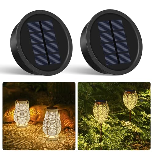 JOYCREATOR Solarleuchten Ersatzteile 8 2cm 2 Stück Ersatz Solarmodul für Gartenleuchte mit 600 mAh Solarpanel LED Warmweiß Solar Ersatzdeckel Solarpanel für Solarlampen Solarleuchten Einmachglas
