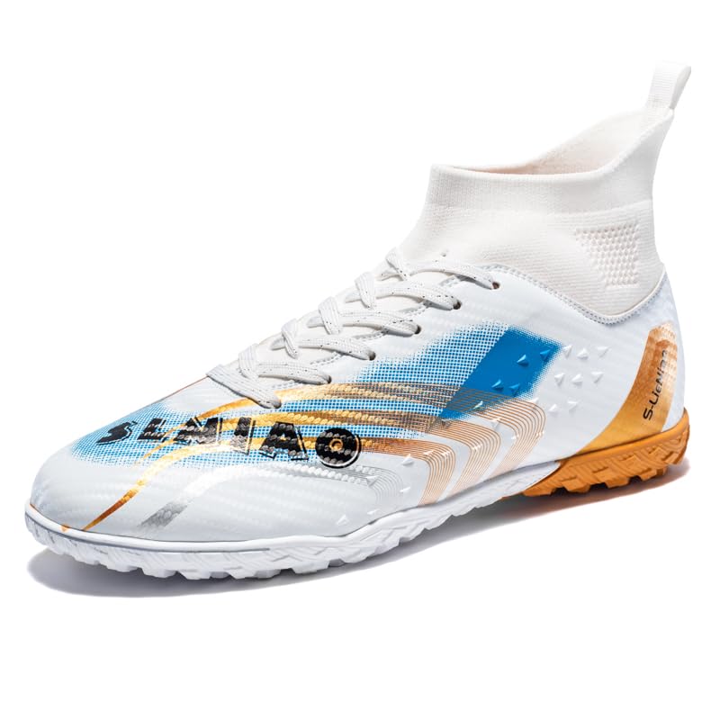 High-top Men's Soccer Cleats, Artificial Grass Shoes, Knitted Ankle Support2
