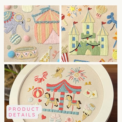 Image of Fruasio Carnival Embroidery Kit, Circus-Themed Embroidery Set for Beginners, DIY Embroidery Bamboo Hoop Art, Perfect for Home Decor and Gifts (Circus & Carousel)