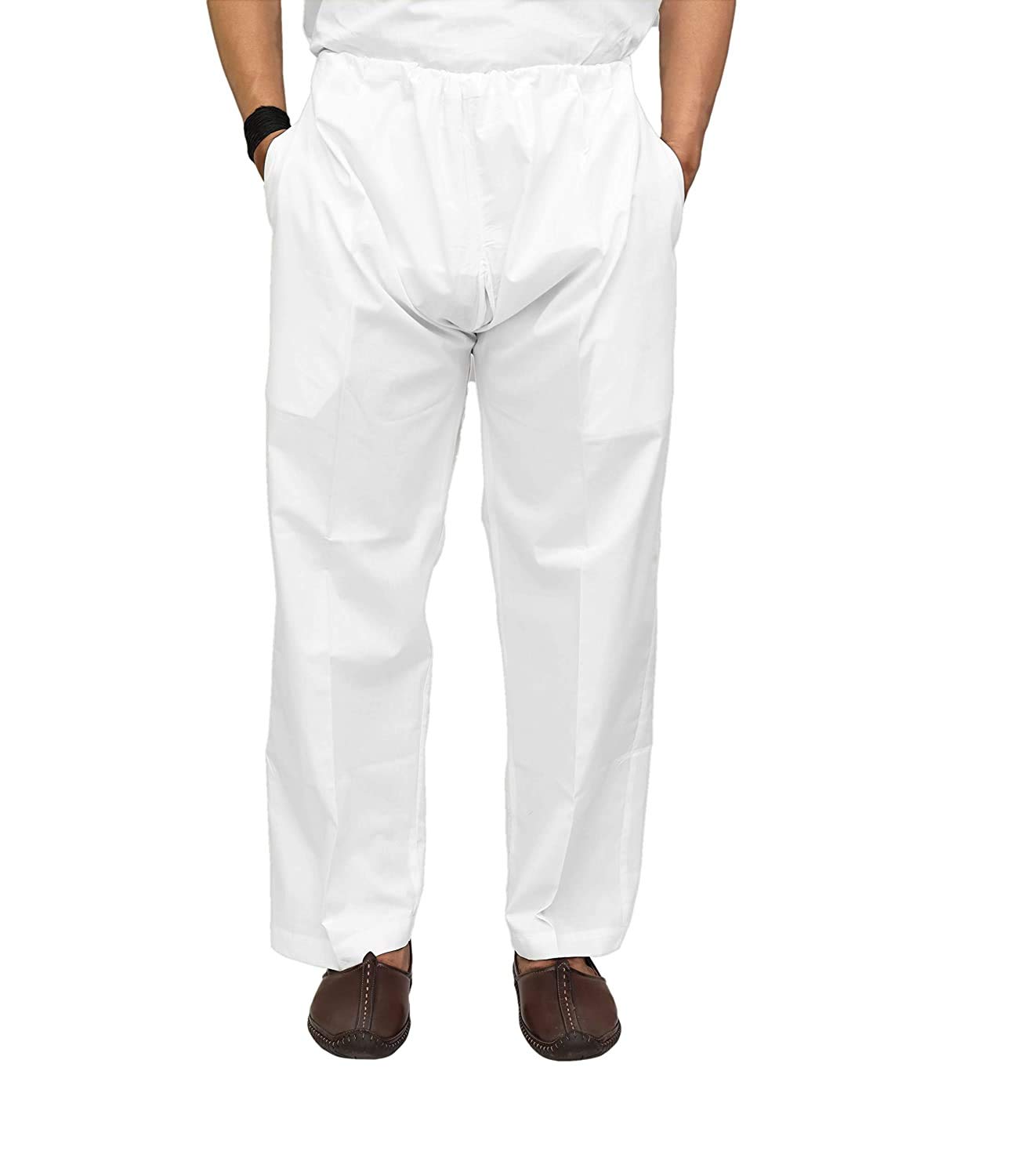 patwa & co. Men's White Cotton Sada Pyjama with Pockets (According to Length/Height) - Loose fit Cotton Pajama for Men-picture-29
