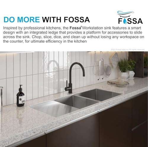 Image of Fossa 45 inchx20 inchx10 inch Inch Double Bowl With Drain Board Premium Stainless Steel Handmade Kitchen Sink (Matte Finish) Silver