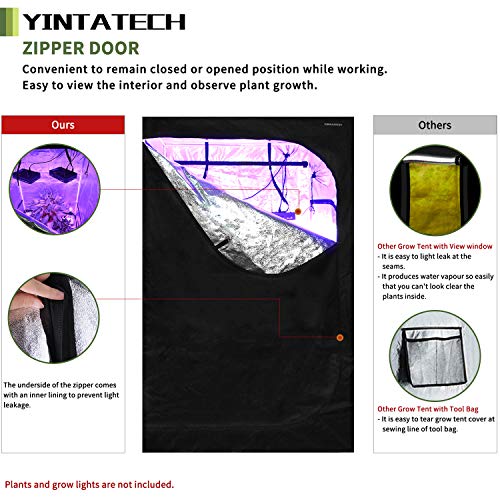YINTATECH 48"x48"x80" Plant Grow Tent, Reflective Mylar 600D Oxford Fabric Growing Room, with Waterproof Floor Tray, for Indoor Gardening Hydroponic Plant Germination Growing - Thumbnail 6