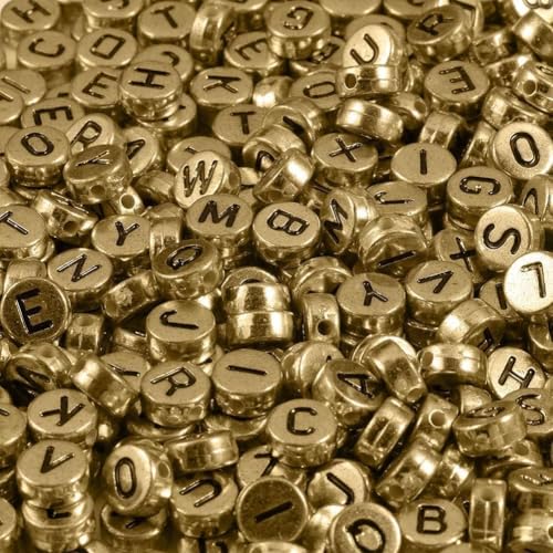 Yochus 1000pcs Gold Letter Beads for Bracelets 4x7mm Black Alphabet A-Z Beads Friendship Bracelets Jewelry Making Kit Earring Bracelet Making Kit for Teen Gifts