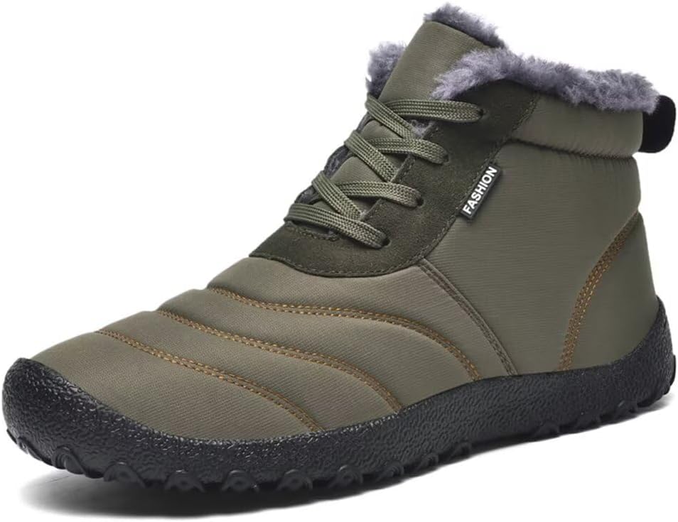 Jakcuz Men Snow Boots Lace-up Waterproof Winter Shoes Fur Lined Ankle Boots Warm High Top Boots