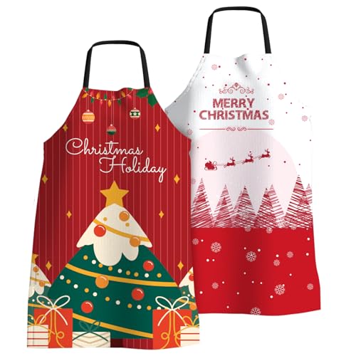 2 aventais de Natal divertidos aventais de cozinha para mulheres homens avental de cozinha ajustável avental impermeável para cozinha assar churrasco festa de Natal, Padrão