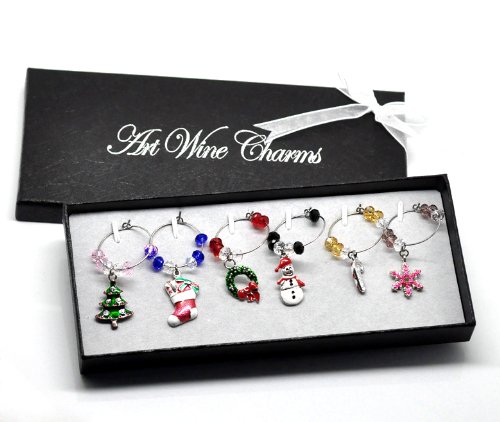 PEPPERLONELY Brand Christmas Mixed Wine Glass Dangle Charms in Gift Box