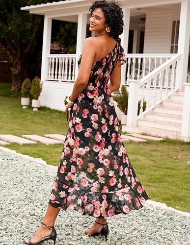 Image of GRACE KARIN Womens Summer One Shoulder Sleeveless Dresses Floral Flowy Ruffle High Low Wedding Guest Maxi Sundresses