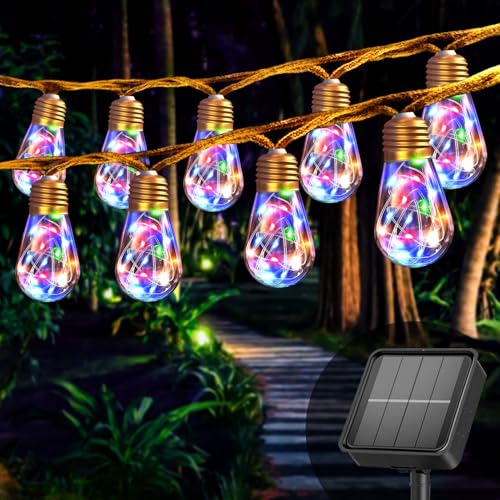 Cnulenzt Guirlande lumineuse solaire d'extérieur avec 16 ampoules, 8 m, résistante aux intempéries, multicolore, vintage, pour jardin, balcon, terrasse, fête...