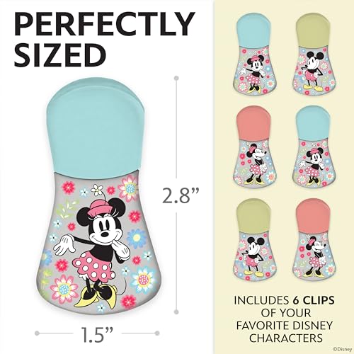 Image of Disney Mickey & Minnie Magnetic Chip Clips, Set of 6 | Airtight food storage bag clips for snack, cereal, and coffee bags, great for pantry and fridge, magnet displays kids artwork