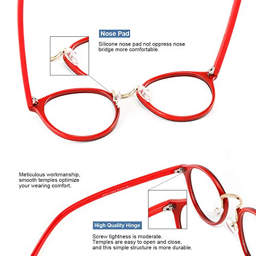 Image of Cyxus Nerd Glasses Round Blue Light Glasses for Woman Reduce Eye Strain UV Blocking for Computer Screen(8065T04 Red)