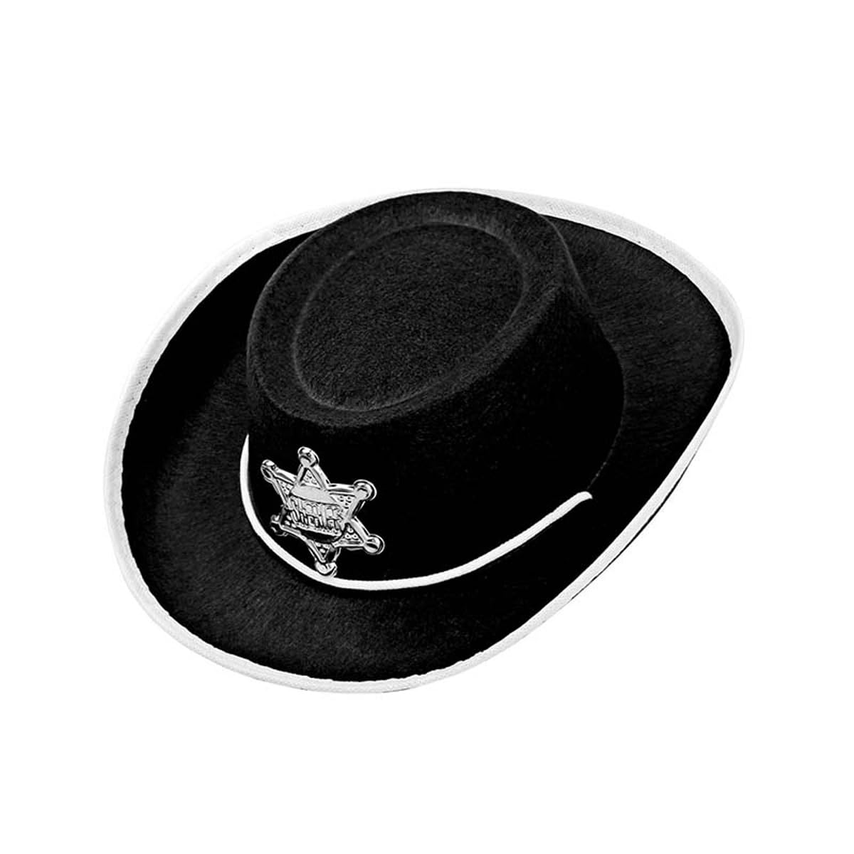 Widmann 37712 Chapeau de cowboy pour enfant, noir, avec étoile de shérif, en feutre, gilet sauvage, shérif, carnaval, fête à thème