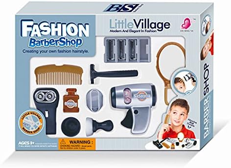 WPS Play Accessories Barbería Salón Peinado Set Set Set Kit con Espejo de Afeitadora para Niño Niños Regalo C