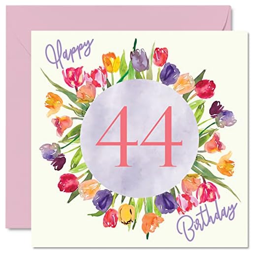 Hermosas tarjetas de cumpleaños 44 para mujer, ramo de flores de tulipanes de acuarela, tarjeta de feliz cumpleaños para ella, mamá, tía, 145 mmx145 mm, bonitas tarjetas de felicitación florales