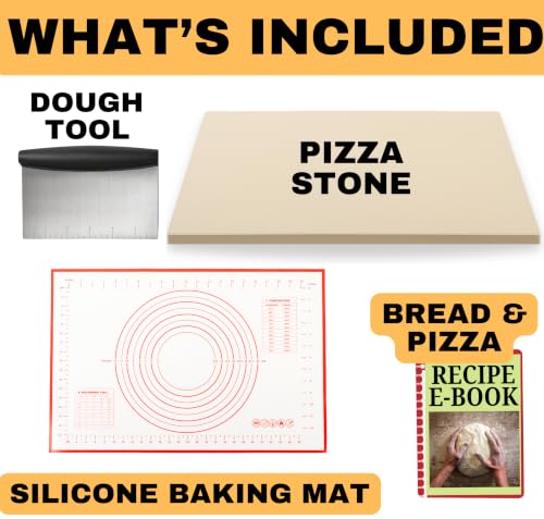 Image of 20 inch Baking Stone for Oven, with Silicone Mat and Dough Tool - Thick & Durable Large Pizza Stone for Oven and Grill - Rectangular Cordierite Stone 20 inch x 13.5 inch x 0.6 inch