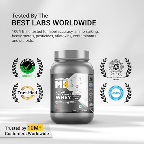 Image of MuscleBlaze Biozyme Performance Whey Protein, 1kg + Creatine 120g | Rich Chocolate | With Citrus Blast Creatine, 30 Servings