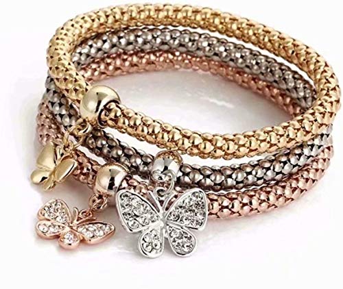 RONODA 3PCS/Set Multilayer Butterfly Heart Elephant Charms Chain Bracelet Crystal Stretch Bracelet for Women Girls Jewelry