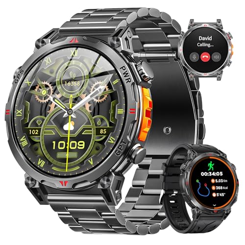 Montre Connectée Hommes GPS, Écran Tactile AMOLED 1,6, Montre Connectée Militaire, Appels...