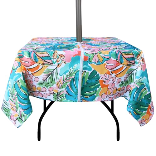 Image of EHouseHome Outdoor and Indoor 60x60 inch Tablecloth with Umbrella Hole and Zipper, Waterproof Zippered Patio Cloths, Spring /Summer Table Covers for Backyard Circular Table /BBQs /Picnic