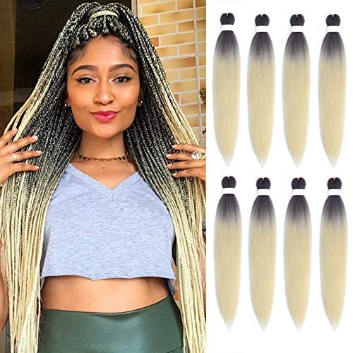 Pre Stretched Braiding Hair 8 Packs 24 Inch Synthetic Crochet Hair Soft Yaki Straight Texture Braids (Beige)