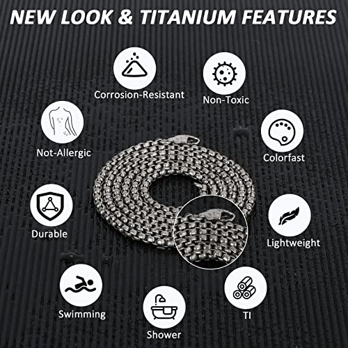 SanThree Pure Titanium Necklace for Men 3mm Square Rolo Chain, Durable Skin Friendly Solid Titanium Round Link Box Chain for Women Gift2