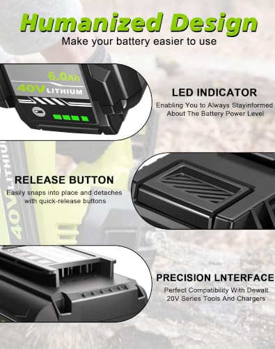 Image of 2Pack 6.0Ah Replacement for Ryobi 40V Battery | Compatible with Ryobi 40 Volt Battery OP4026A OP4040 OP4030 OP4050 OP4060 and Power Tools