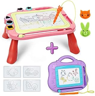 Magnetic Drawing Board Table, Kids Painting Board Table Toddlers Scribble Toys Set with 1 Mini Drawing Board Magic Drawing Board Table Parent-Child Interactive Painting Toy for Kids Age 3 & Up (Pink)