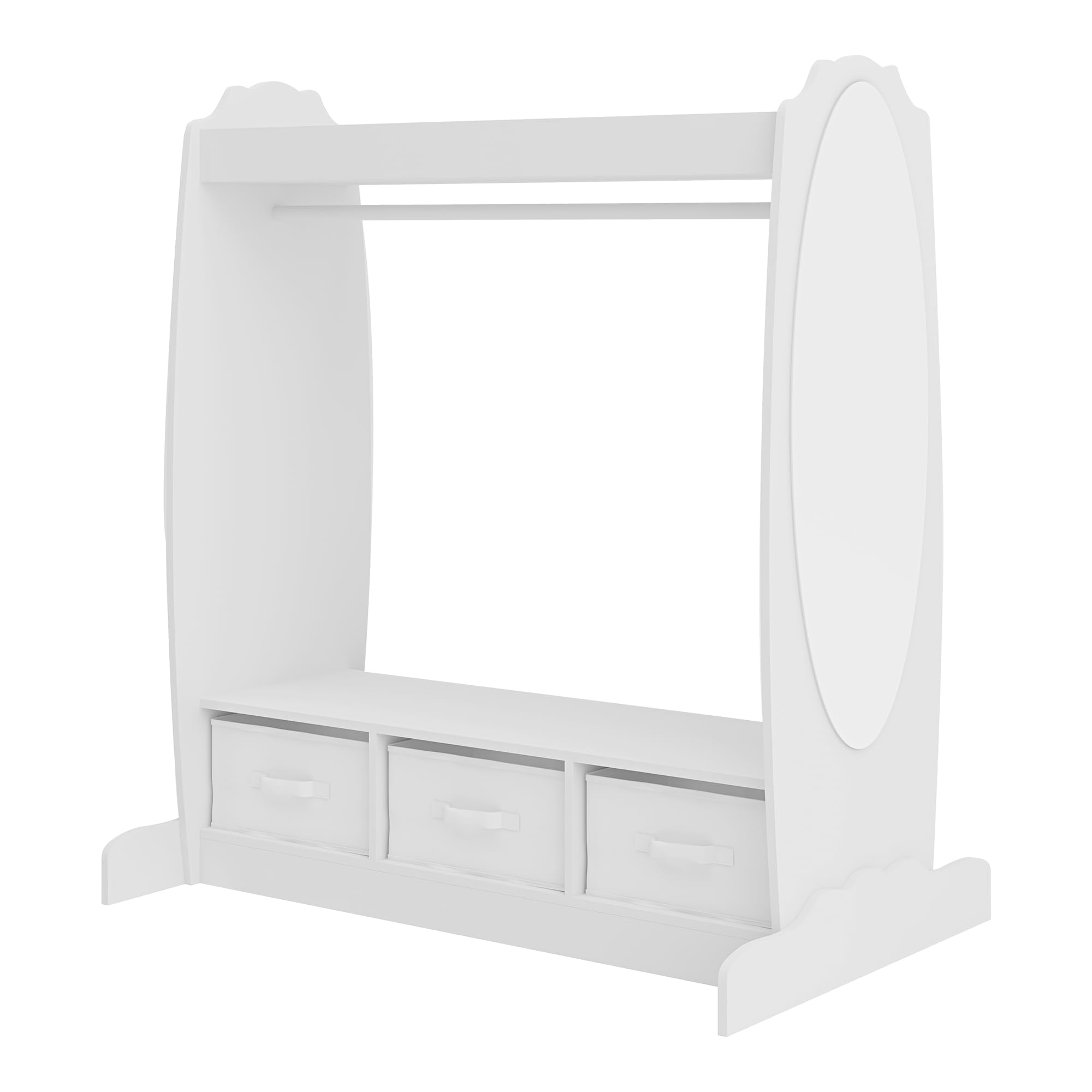 [en.casa] Perchero Burro Infantil Moskenes con 1 Barra Estante Superior 3 Cajas Plegables Extraíbles Armario para Ropa Clóset Dormitorio MDF Textil 107x95x61cm - Blanco