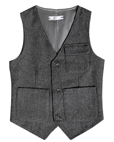 Image of Retro Boys Tweed Vest for Kids Formal Dress Herringbone Suit Vest for Toddler Boy Wedding Waistcoat