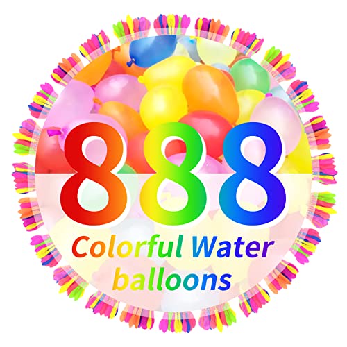 888 Stück Wasserbomben Balloons, Schnellfüller Wasserballons, 24 Bündel mit je 37 Water Balloons, selbst verschließend ohne Knoten, Bunt Gemischt,viel Spaß Cover