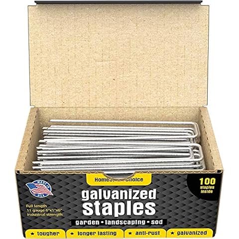 100 6-Inch Galvanized Garden Landscape Sod Staples Stakes Pins, Anti-Rust 11-Gauge - For Weed Barrier Fabric, Ground Cover, Sod, Landscaping, Garden, Soaker Hose, Dog Fence, Irrigation, Plant Cages Cover