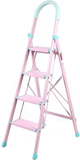 Taburete de 4 escalones, Escalera de Aluminio Pesada, Plegable, para supermercado, Centro Comercial, para Interiores y Exteriores, Color Rosa, 45 x 75 x 145 cm